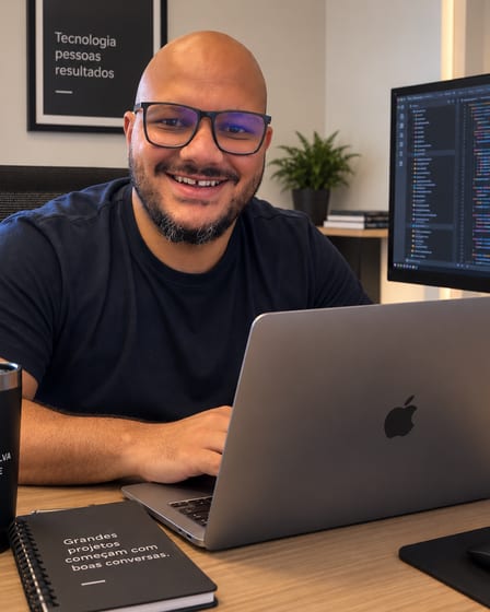 Thiago Rodrigues trabalhando no escritório